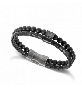 Bracelet acier perles agate noire