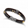 Bracelet acier perles agate noire & oeil tigre