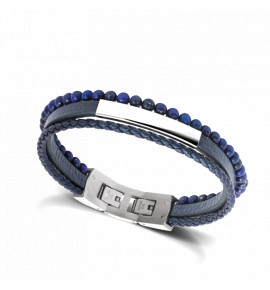 Bracelet bleu 3 rangs acier Lapis-Lazuli